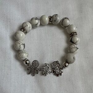 Elegant White and Silver Family Beaded Bracelet